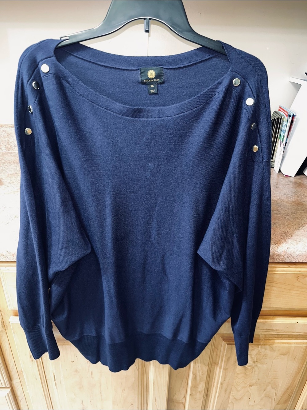 JM Collection Navy Button-Accent Women's Sweater
